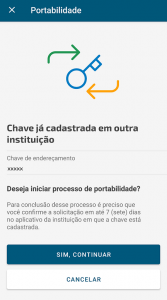 Tela de confirmação da portabilidade chave Pix